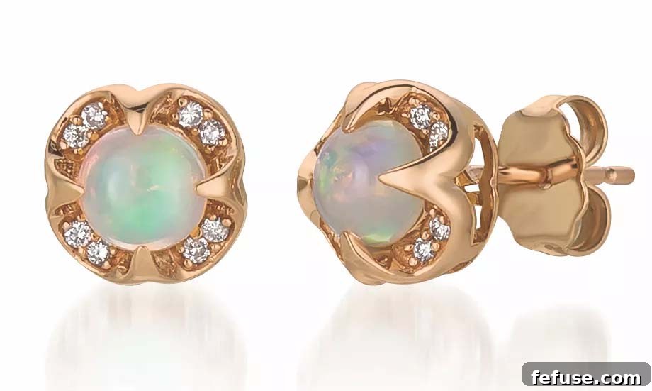 Opal and diamond stud earrings in 14k Honey Gold by Le Vian