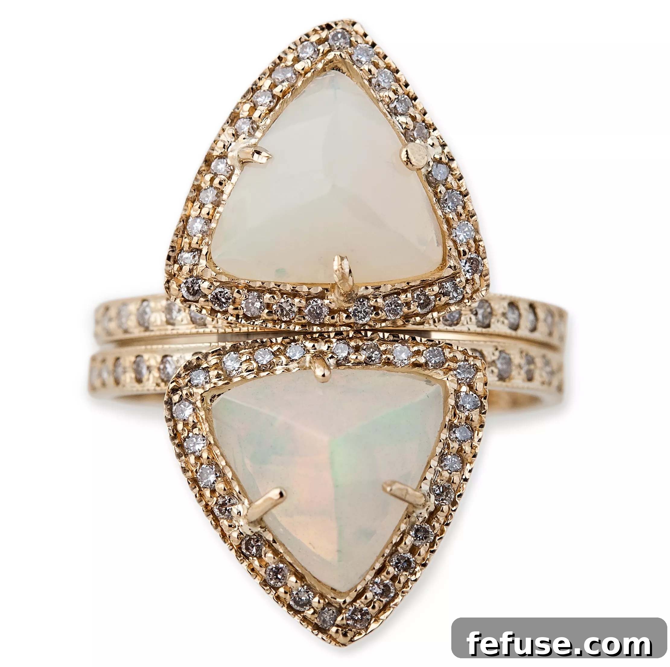 Pyramid triangle ring with large opal and diamonds by Jacquie Aiche