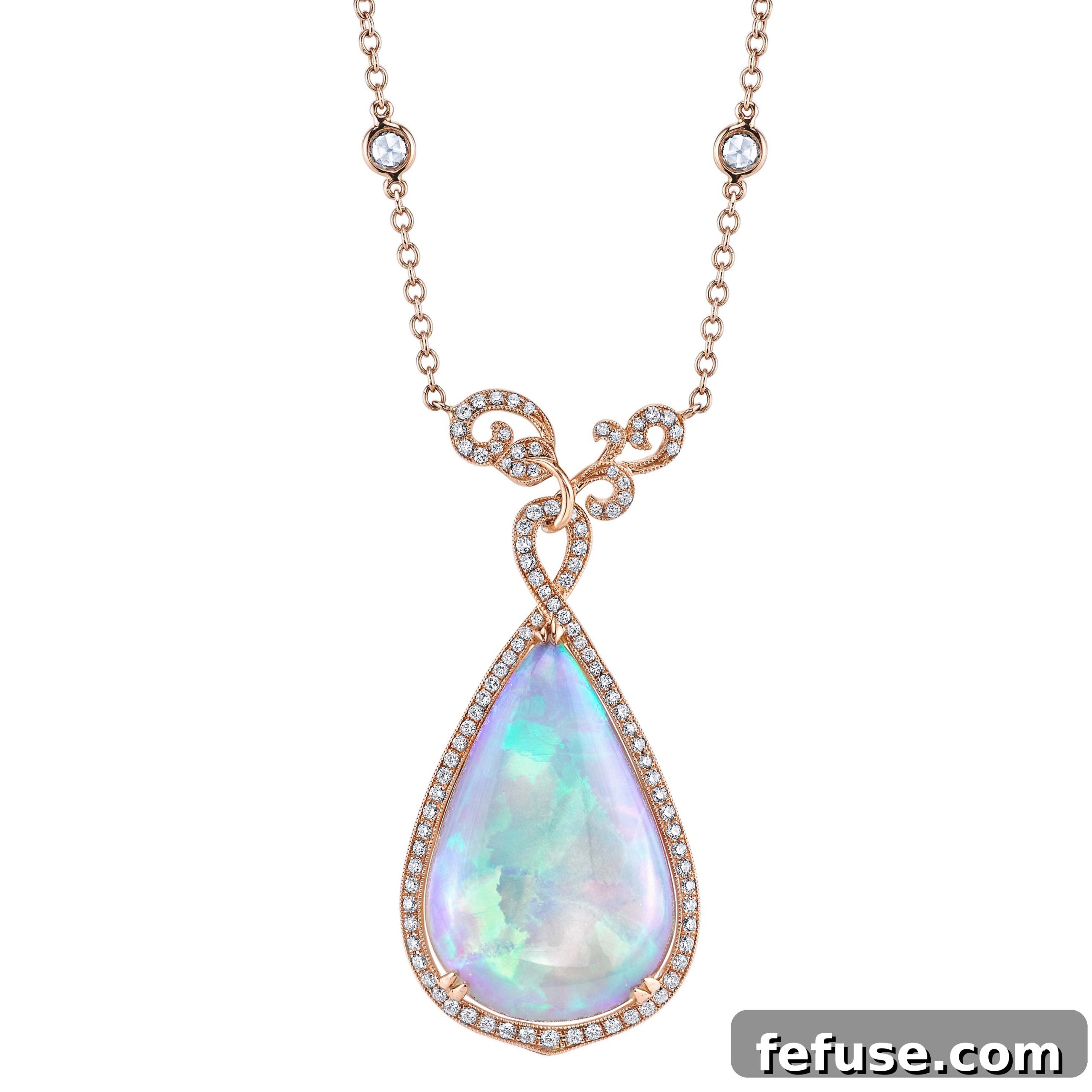 Opal and diamond necklace in 18k rose gold by Parade Design