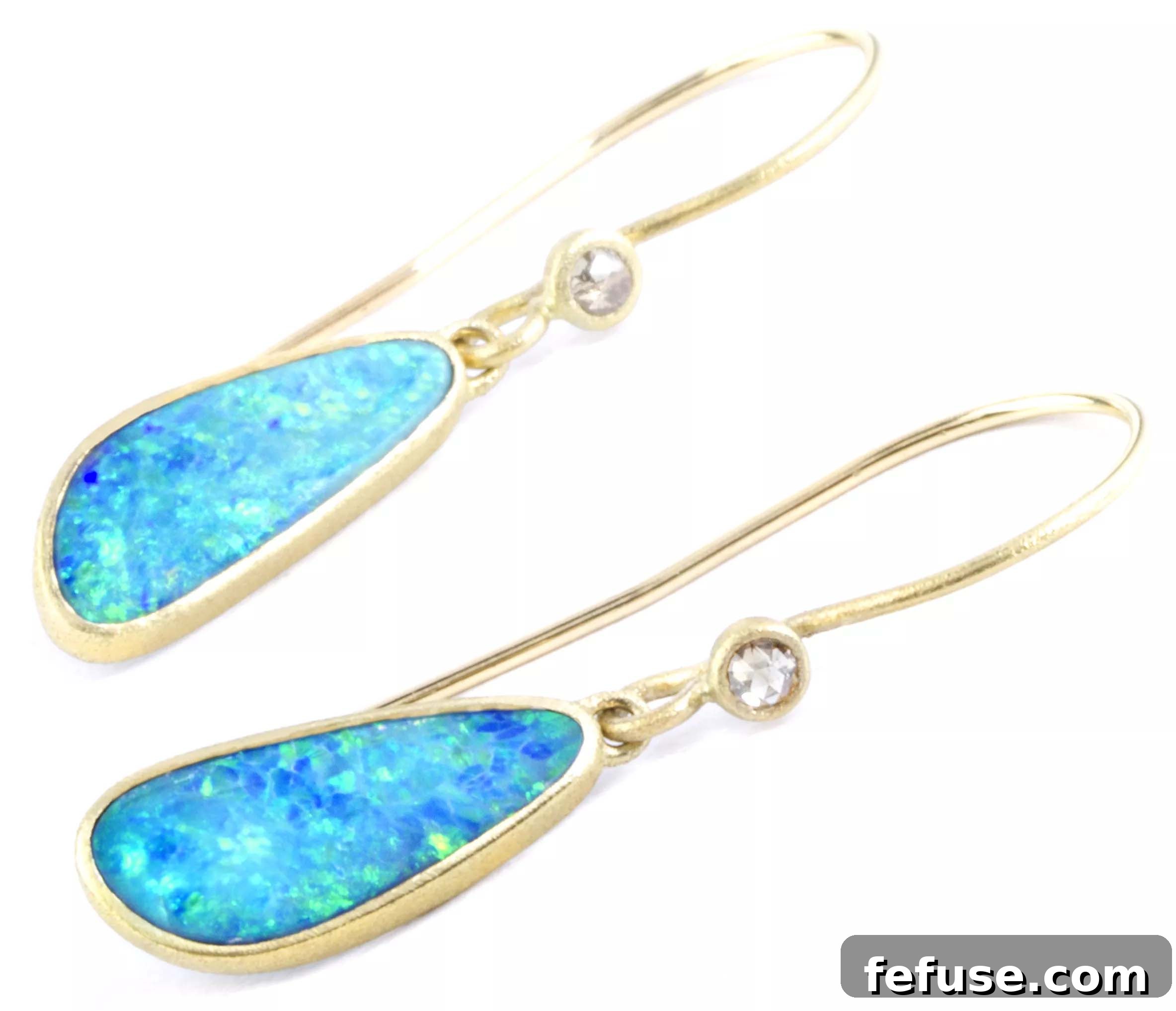 Azure earrings with Australian opals and rose-cut diamonds in 14k yellow gold by Nina Nguyen