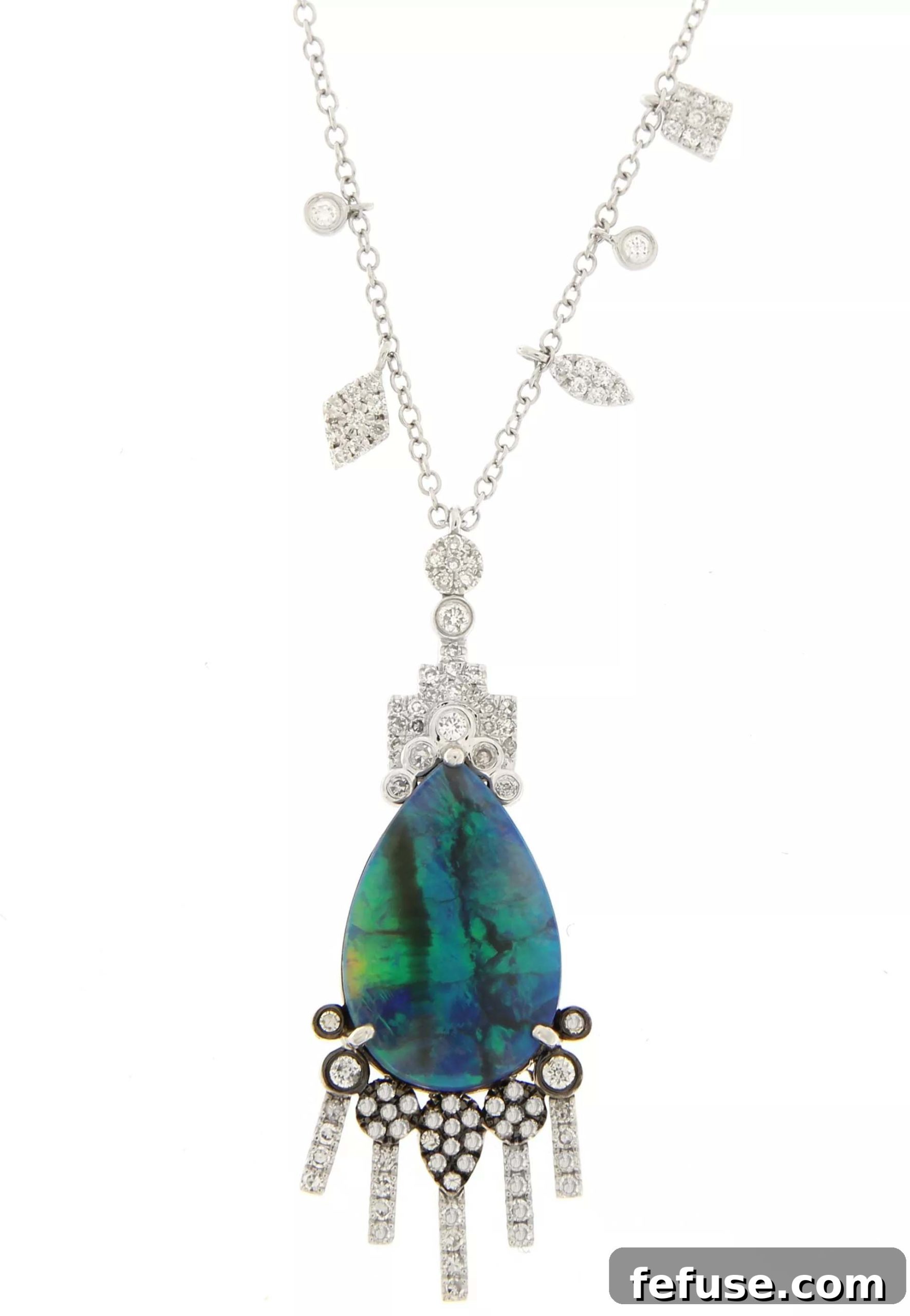 Opal and diamond necklace in white gold by Meira T
