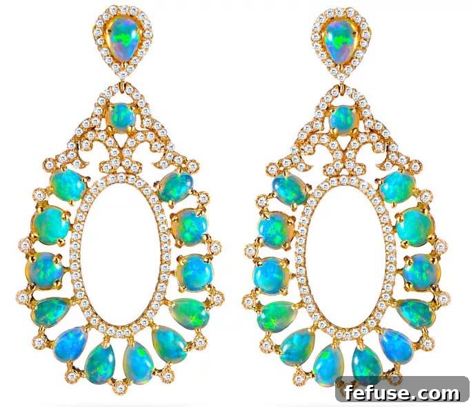 Opal and diamond earrings in 18k yellow gold by Hari Jewels