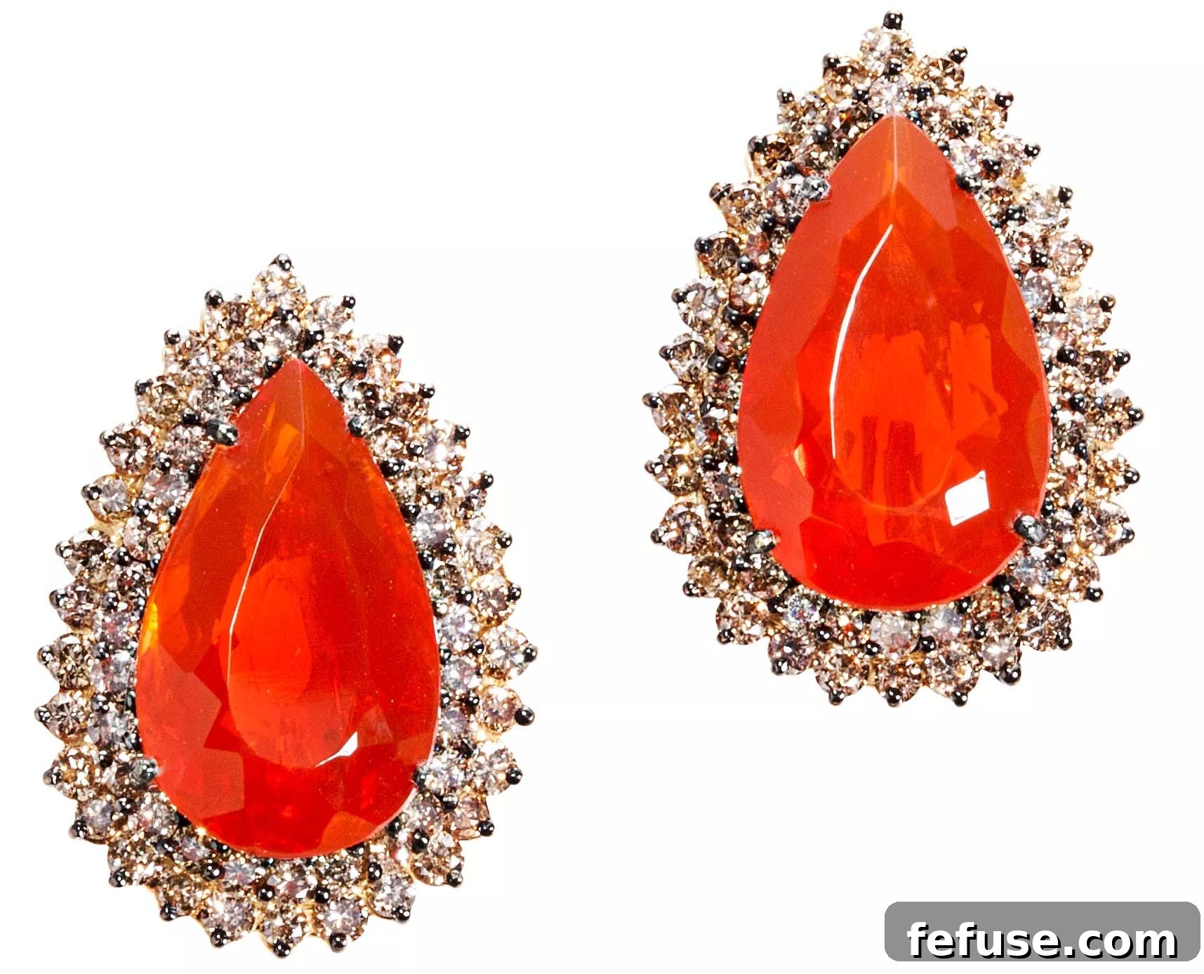 Fire opal and brown diamond stud earrings in 18k yellow gold by Graziela Gems