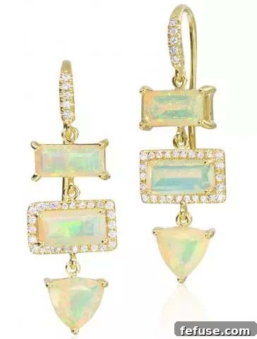 Gemma earrings with opals and diamonds in 18k yellow gold by Lauren K