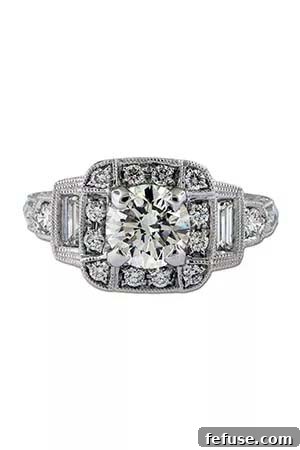 James Breski White Gold Semi-Mount White gold semi-mount with round and baguette diamonds by James Breski