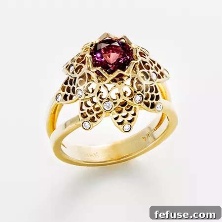 Brenda Smith Jewelry Lace Ring Lace ring with rhodolite garnet and diamonds by Brenda Smith Jewelry