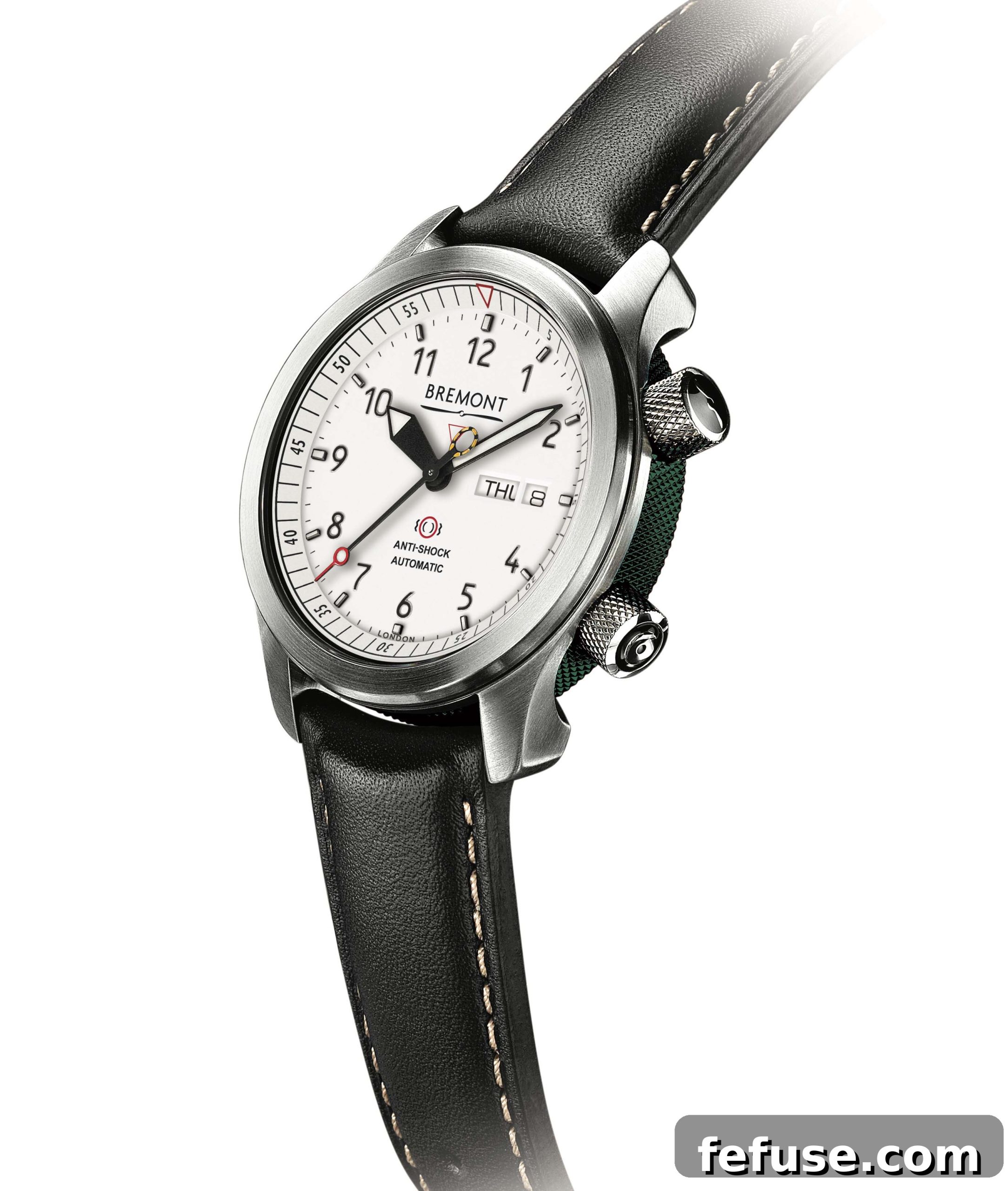 Bremont MBII Green Barrel Bremont MBII green barrel watch with black leather strap