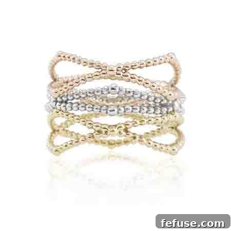 Salt + Stone Pebble Orbit bands in 18k yellow, rose gold and sterling silver