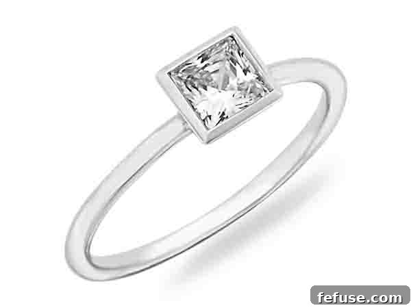 White Gold Princess Cut Diamond Bezel Engagement Ring