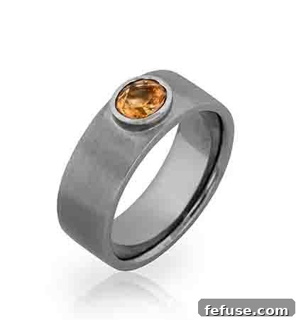 Gold Black Rhodium Orange Sapphire Bezel Engagement Ring