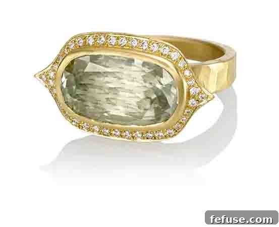 Yellow Gold Green Sapphire Bezel Engagement Ring with Diamonds