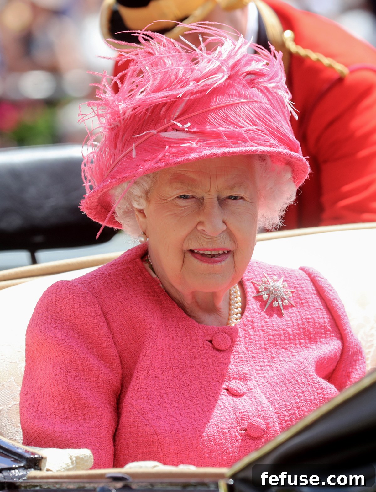 Queen Elizabeth II elegantly wears the Jardine Star Brooch at Royal Ascot, June 21, 2019.