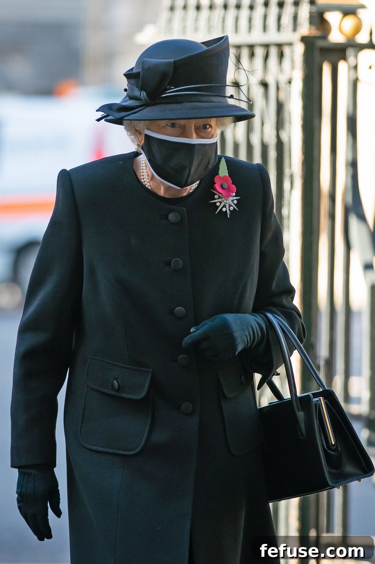 Queen Elizabeth II wears the Jardine Star Brooch at the Unknown Warrior centenary ceremony at Westminster Abbey, November 4, 2020.