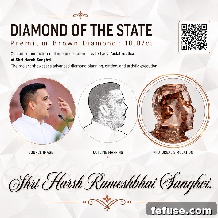 ISGJ Jewellery College & Lexus SoftMac Creates 10.07-Carat Brown Diamond Sculpture of Deputy CM Harsh Sanghavi